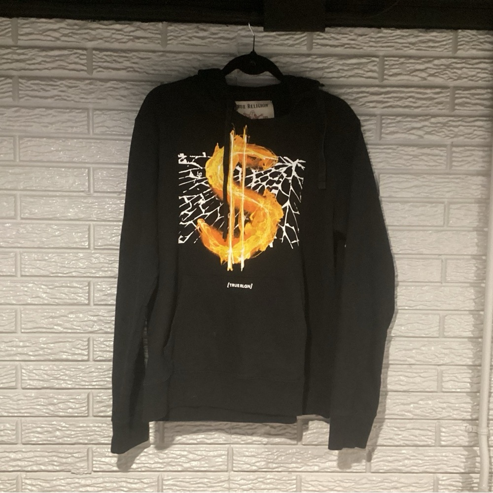 TRUE RELIGION Hoodie Black Graffiti True Money Distressed Men's Large